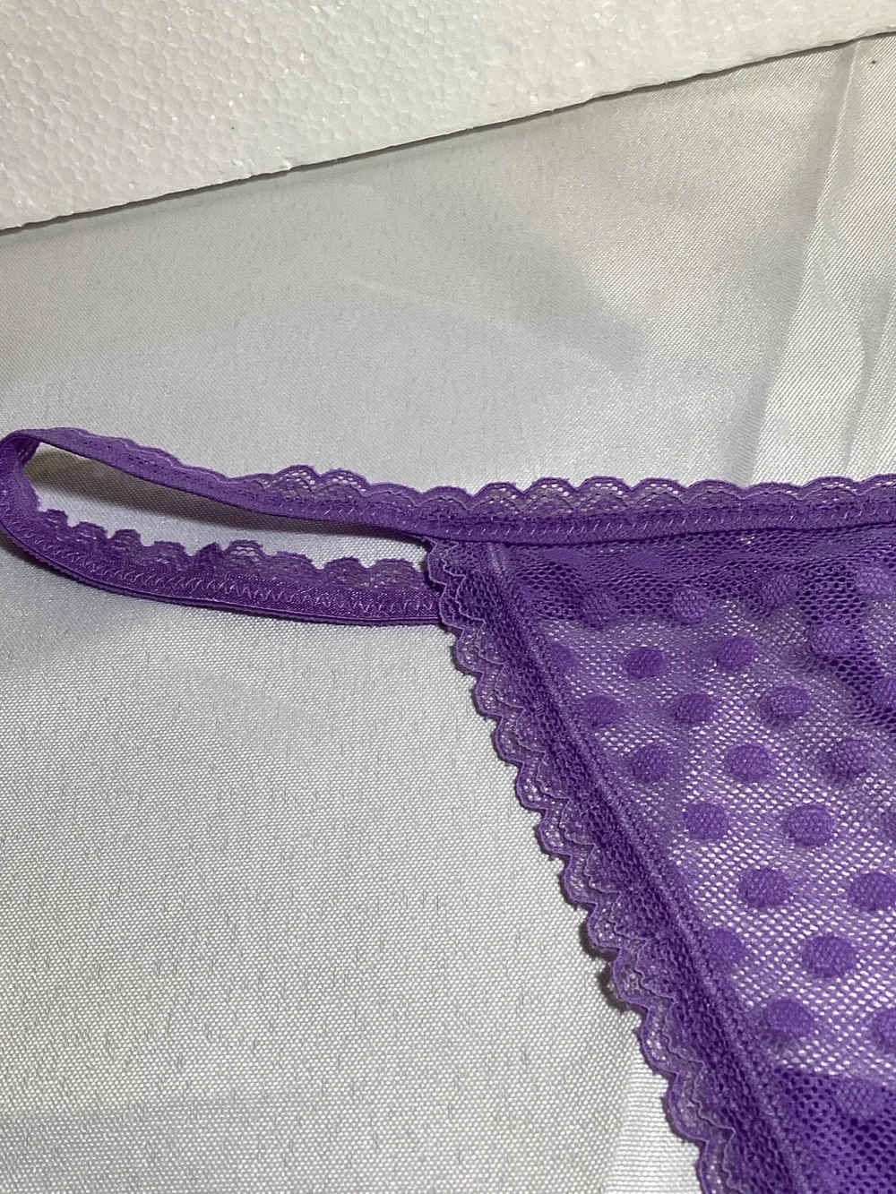 PINK Victoria's Secret Purple Sheer Dotted Lace Thong